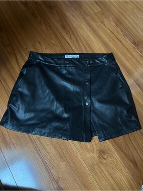 Zara Black Mini Wrap Faux Leather Skort